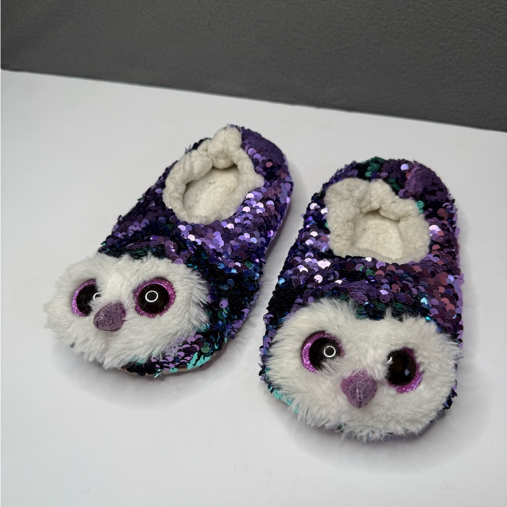TY beanie fashion boos moonlight owl girls’ sequined sock slippers Kid Size 4-6
